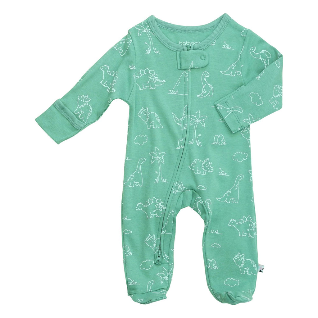 Baby organic footie sleepers pajamas dinosaurs green 0-3 months