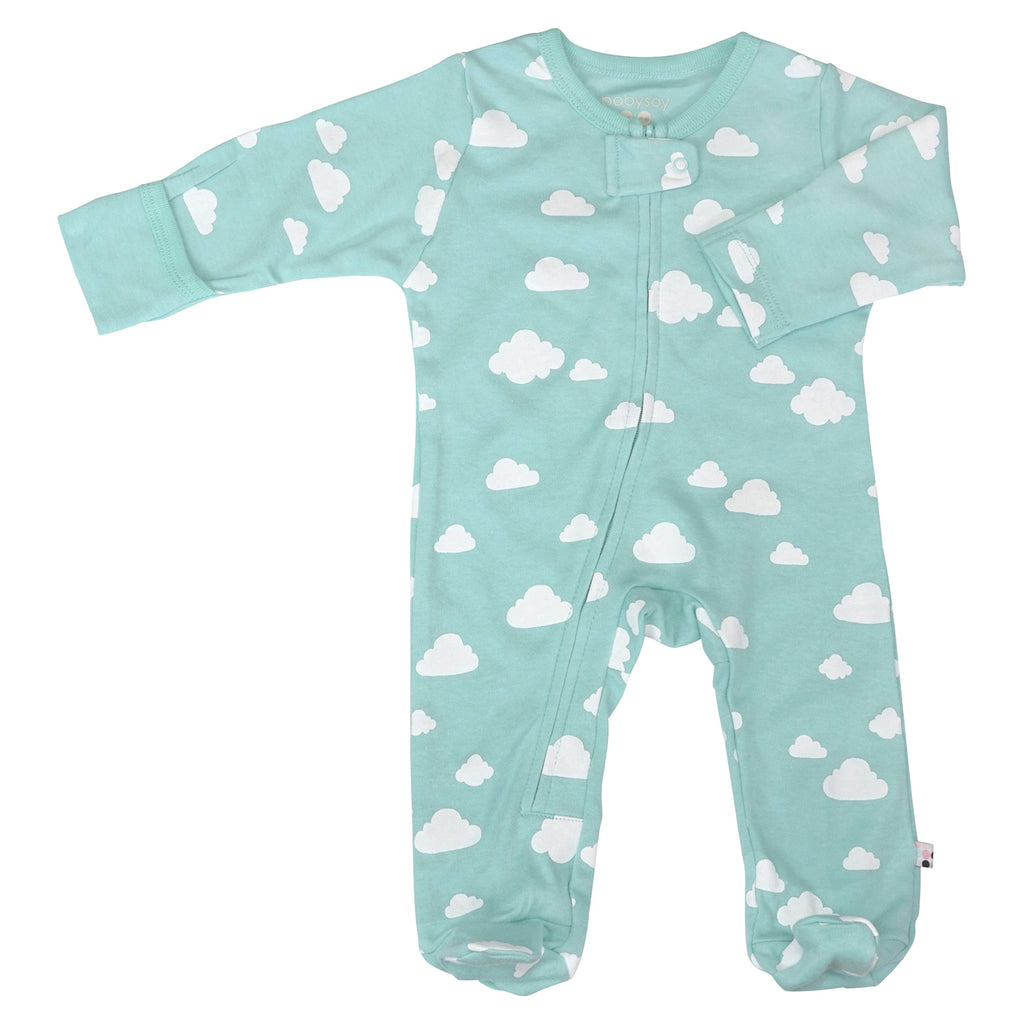 Baby organic footie sleepers pajamas clouds pattern blue harbor 0-3 months
