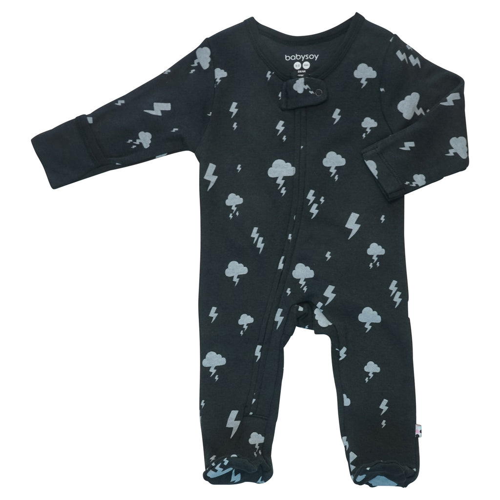 Baby organic footie sleepers pajamas lightning black thunder 3-6 months