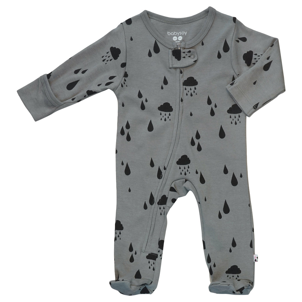 Baby organic footie sleepers pajamas rain drops grey thunder 3-6 months