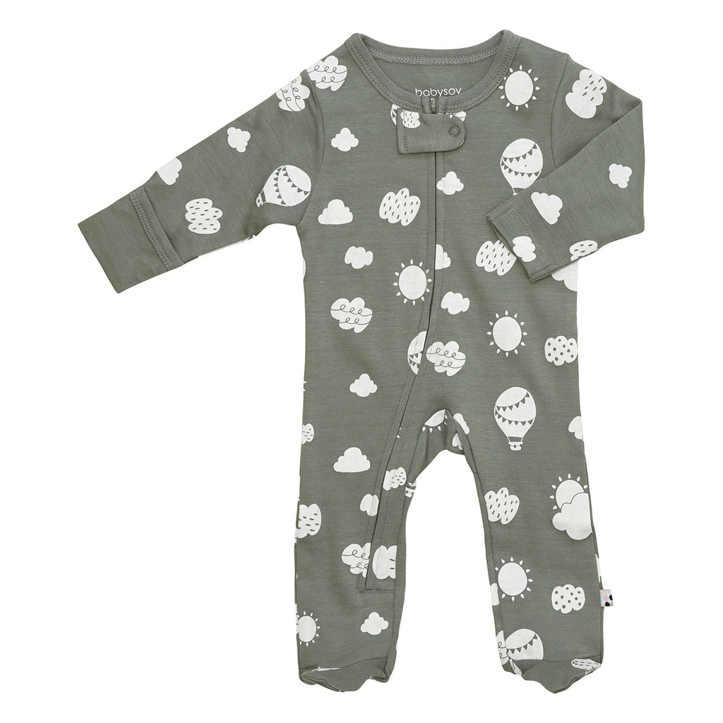 Baby organic footie sleepers pajamas sunny balloon grey thunder 3-6 months