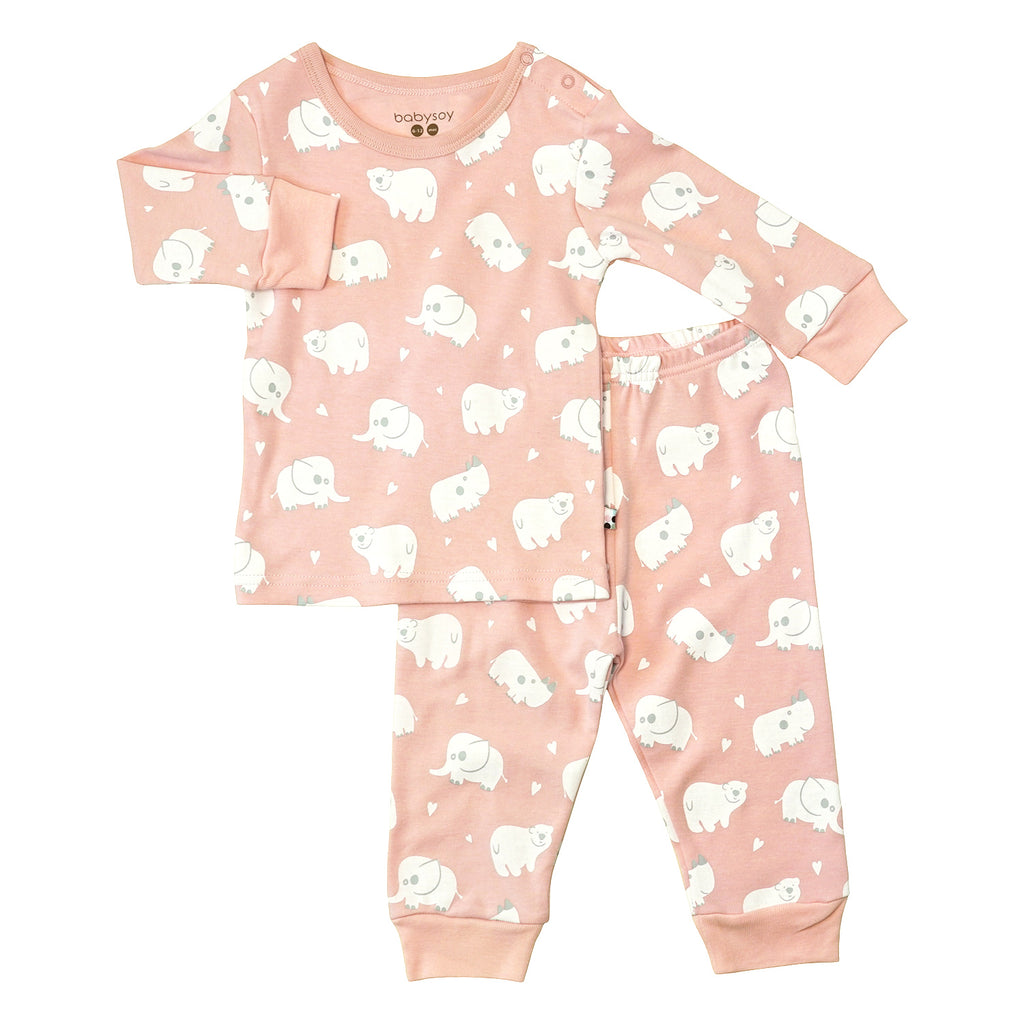 organic soybean fiber baby toddler long sleeve pajamas set animal pattern pink 2T