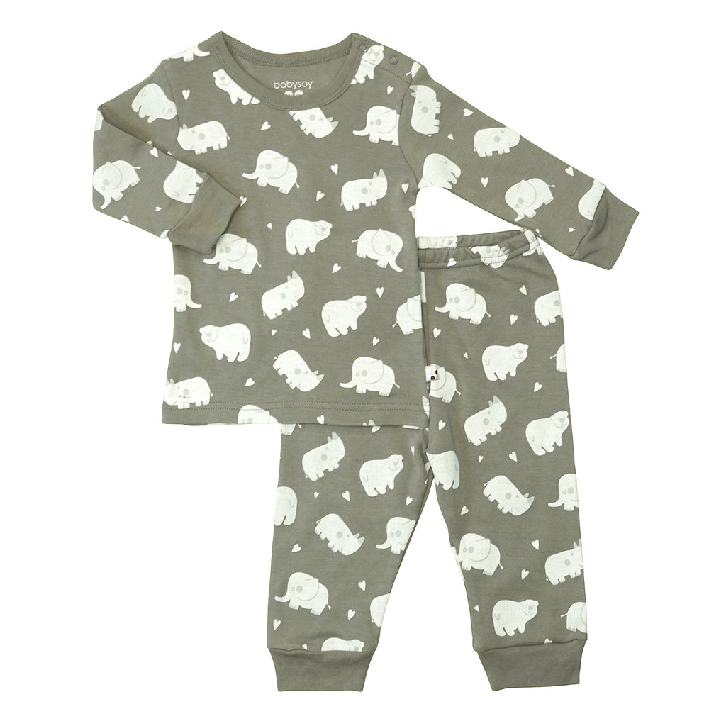 organic soybean fiber baby toddler long sleeve pajamas set animal pattern grey 3T