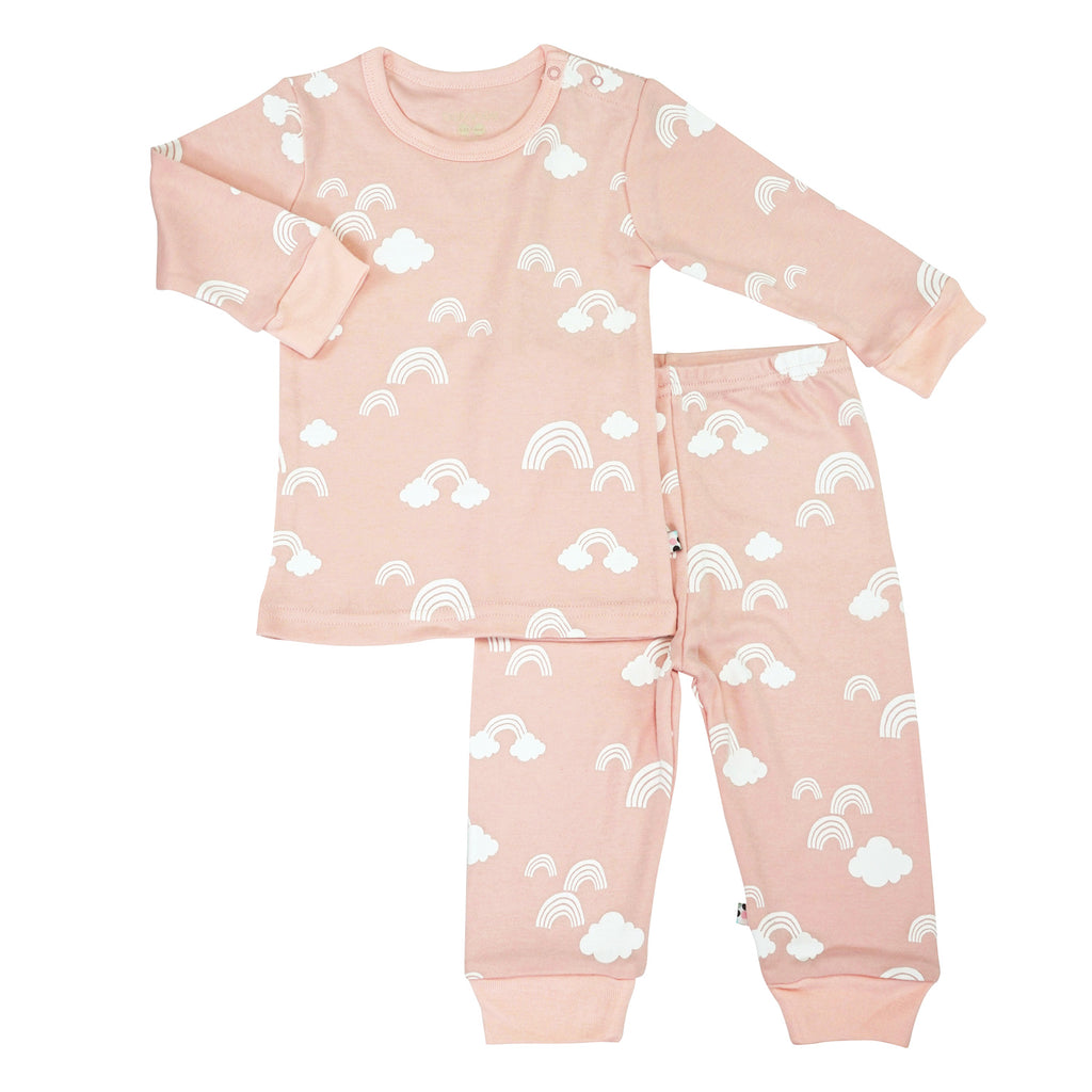 organic soybean fiber baby toddler long sleeve pajamas set rainbow pattern pink 3T