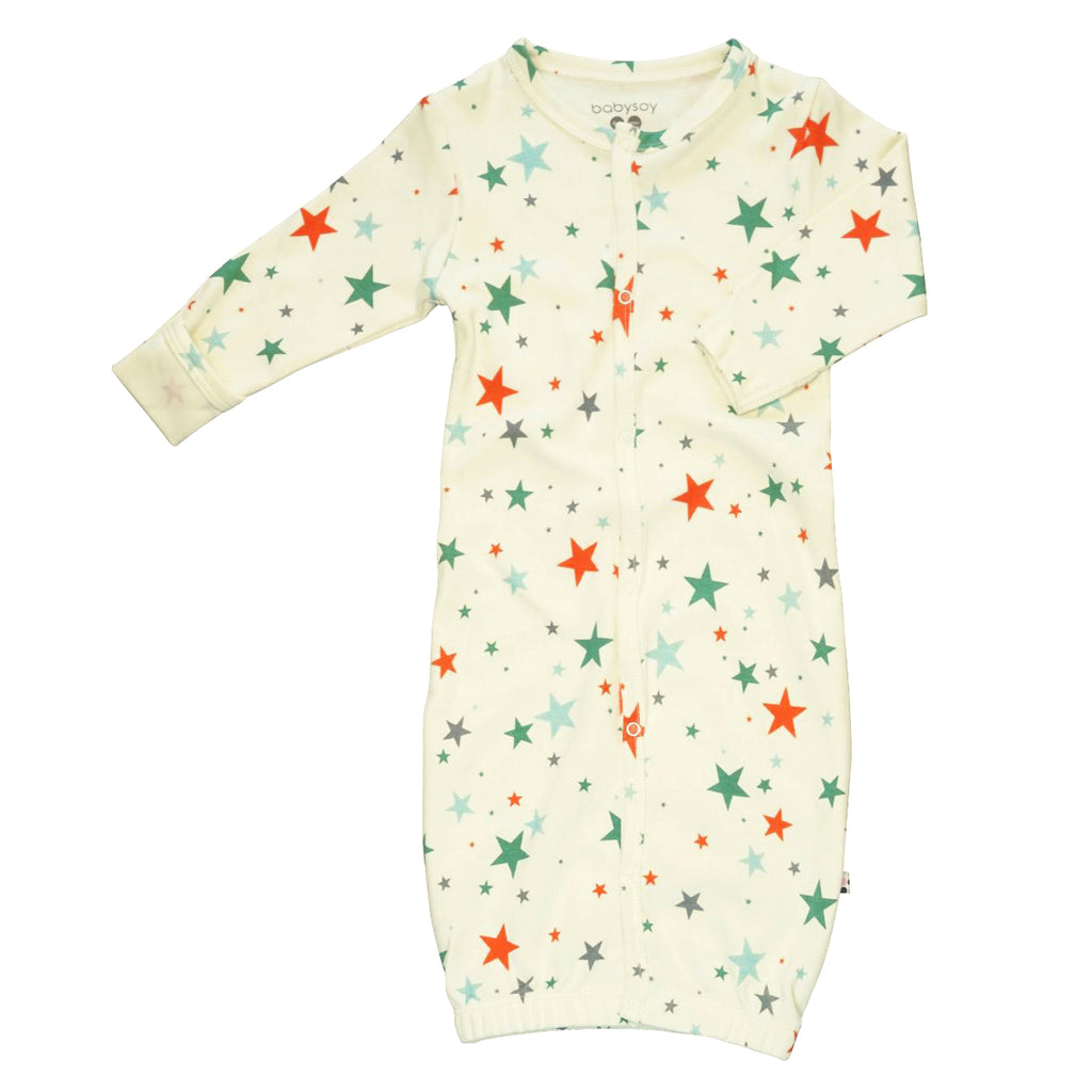Babysoy Newborn Star Pattern Long Sleeve Snap Gown/Sleep Sacks