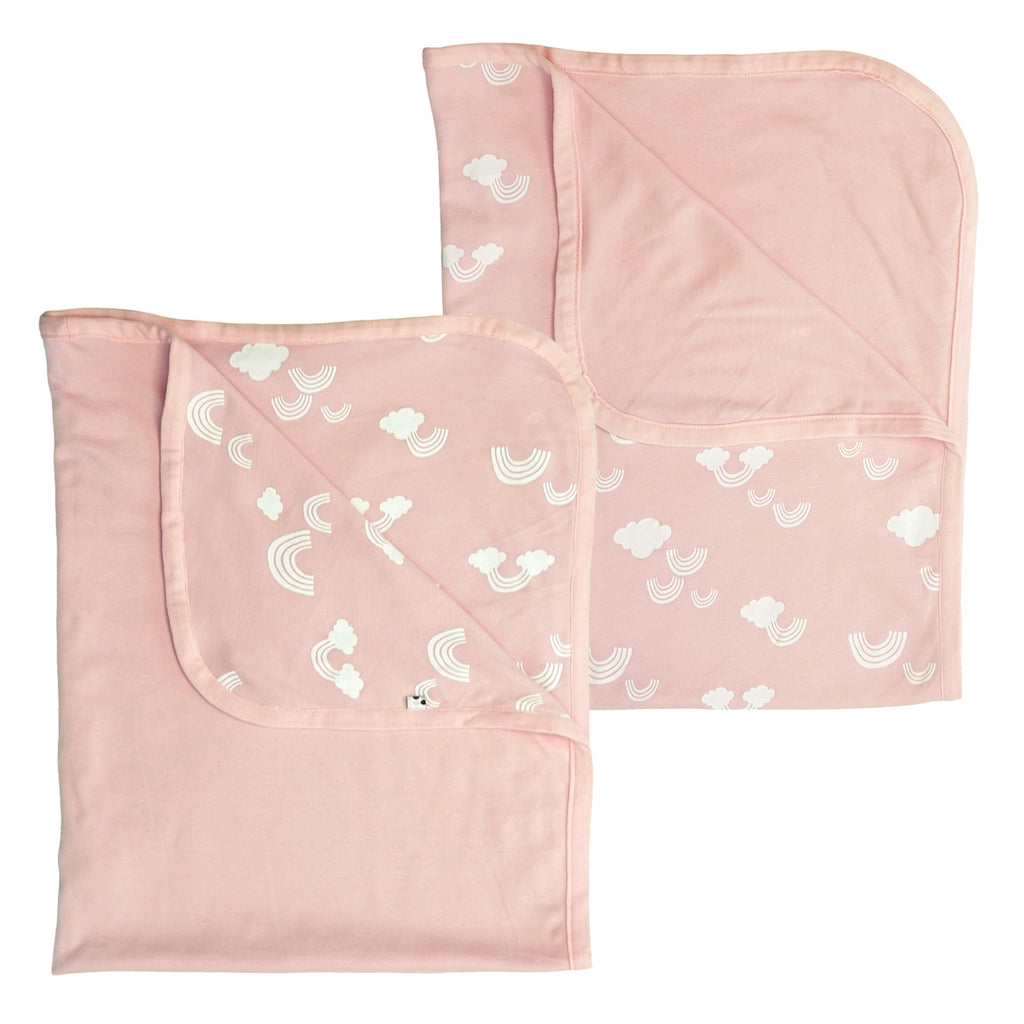 Solid Colored & pattern print Baby and Toddler Reversible Security Blankets in clouds rainbow peony pink 2 layers