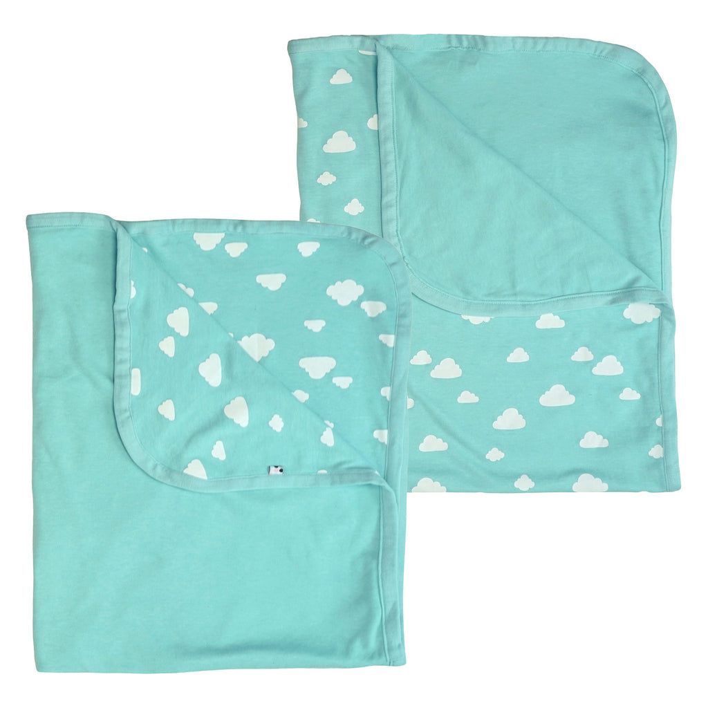 Solid Colored & pattern print Baby and Toddler Reversible Security Blankets in clouds and harbor green blue
