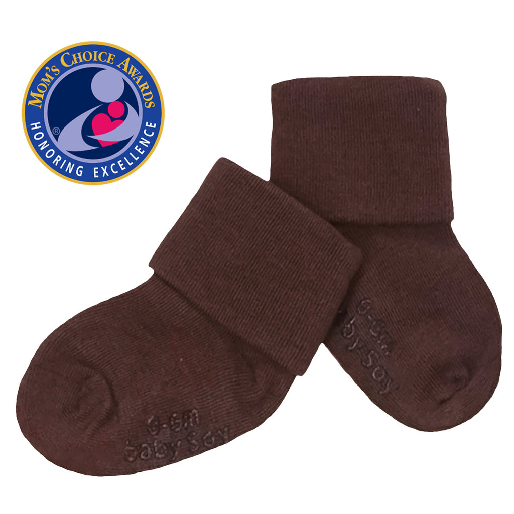 baby unisex socks with grips stay on in warm grey brown