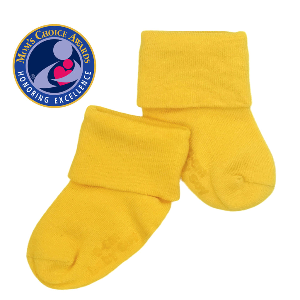 baby toddler unisex organic socks with gripper in yellow sunshine 6-12 months