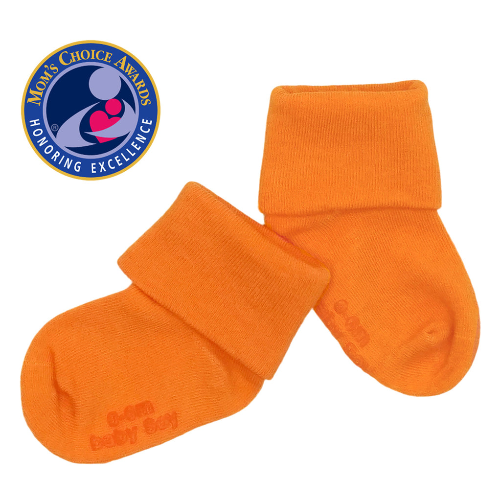baby toddler unisex organic socks with gripper in orange 12-24 months