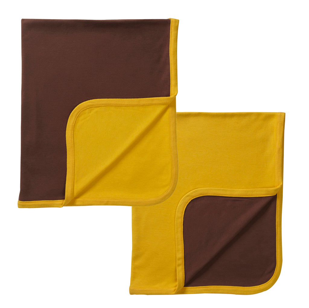 Solid Colored Baby and Toddler Reversible Security Blankets in Cocoa brown and sunshine yellow 2 layers