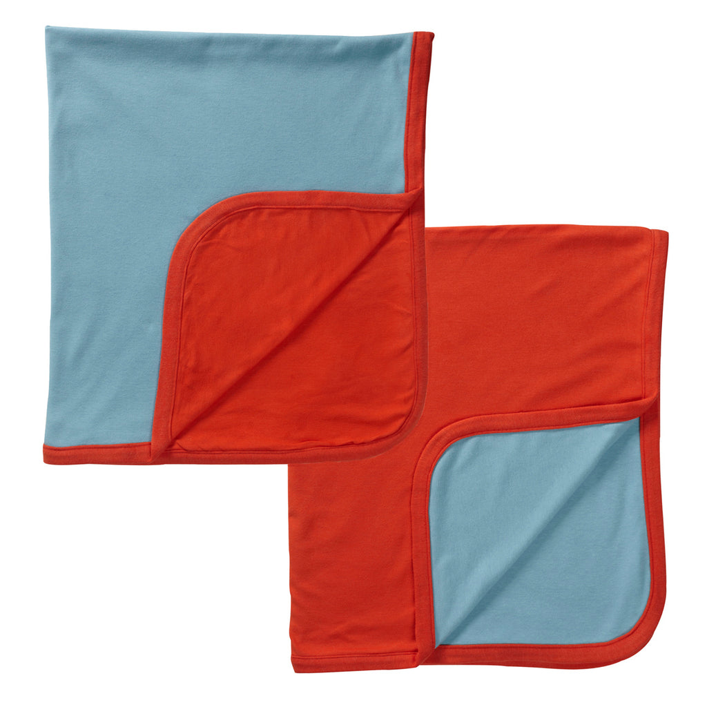 Solid Colored Baby and Toddler Reversible Security Blankets in sky blue and tomato red 2 layers