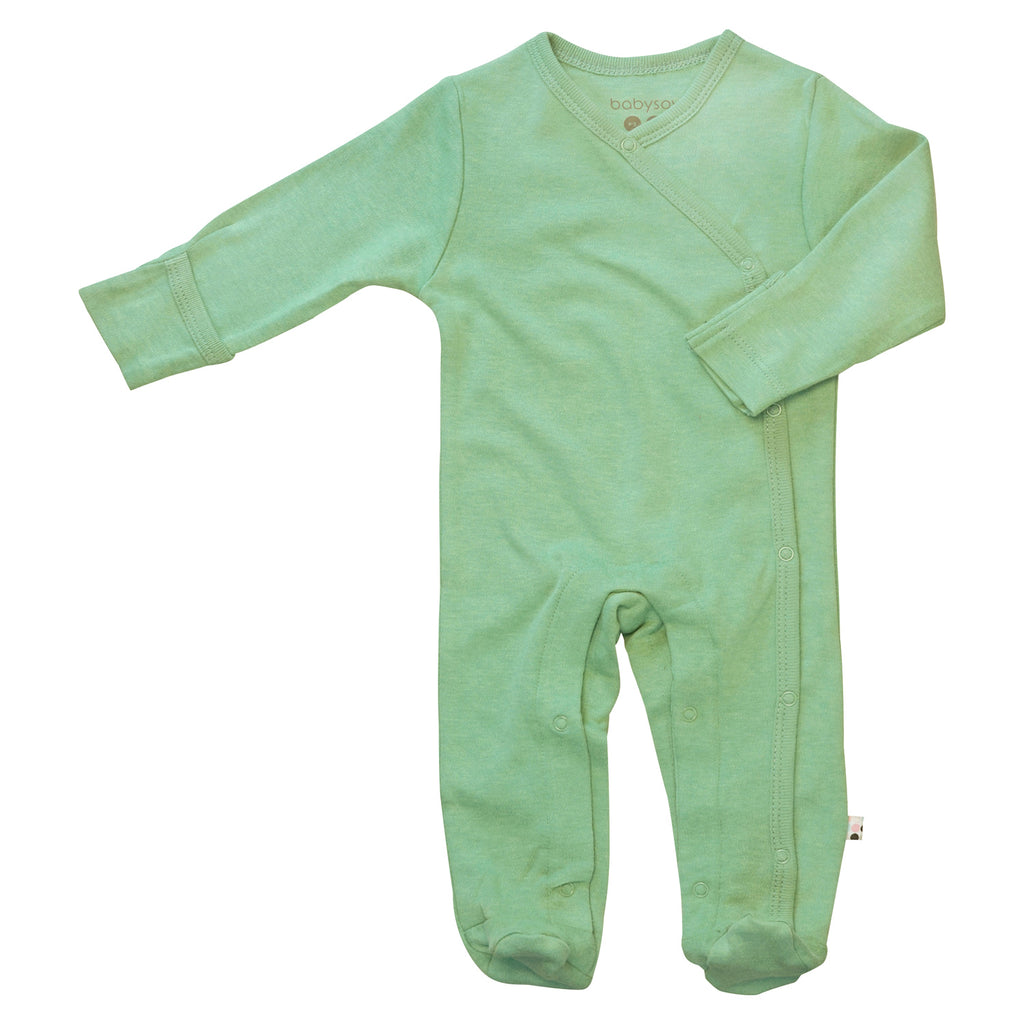 babysoy infant solid color footie sleeper in dragonfly green