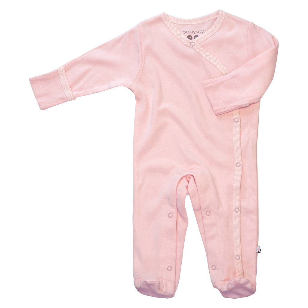 babysoy infant solid color footie sleeper in peony pink
