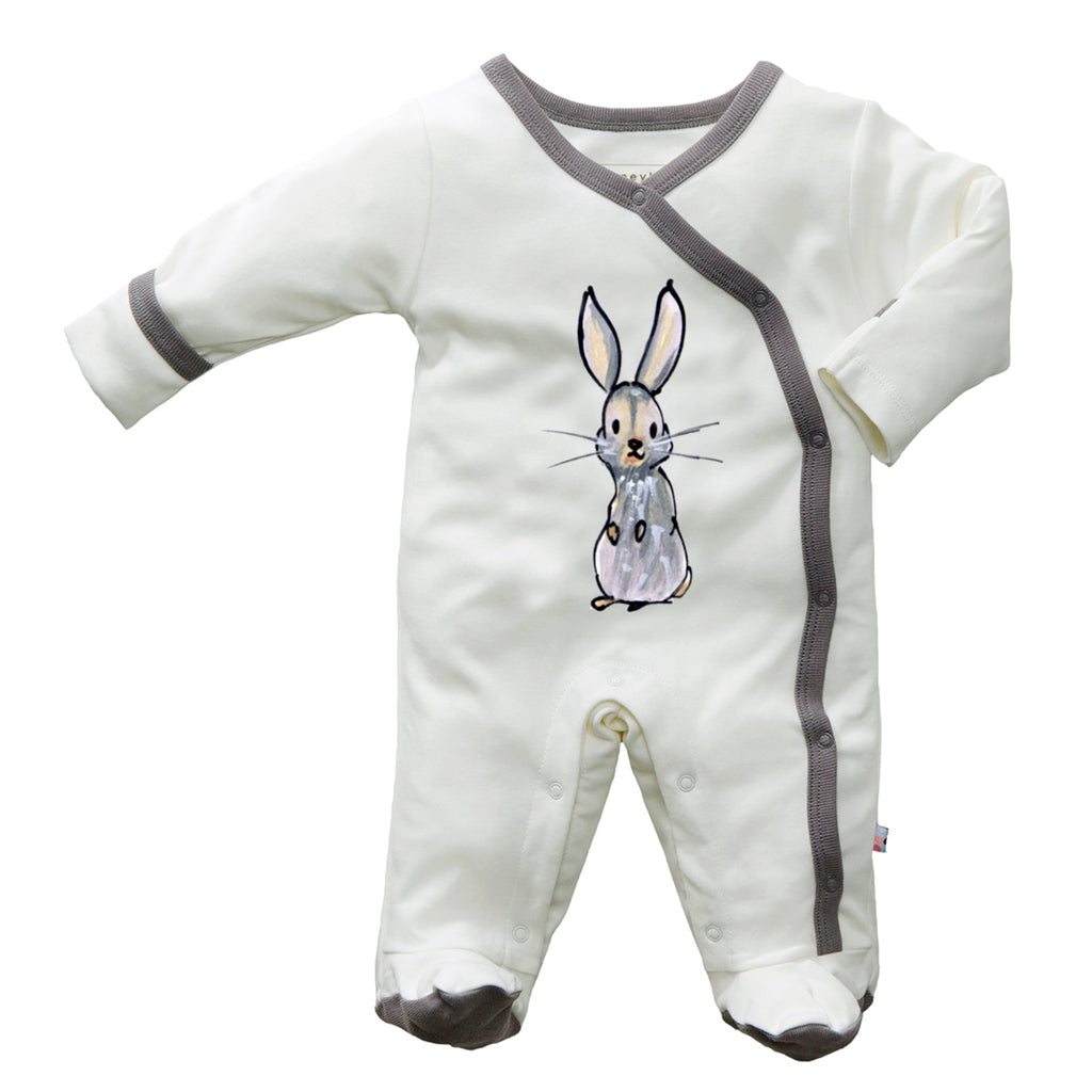Babysoy x Jane Goodall - Rabbit Collection long sleeve snap footie