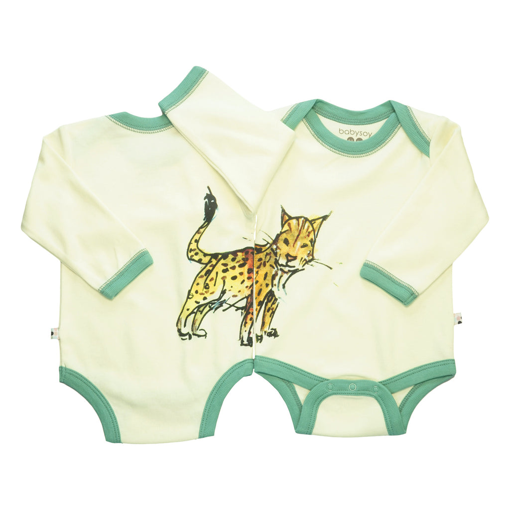 Babysoy x Jane Goodall - Lynx Collection- long sleeve bodysuit onesie in dragonfly green