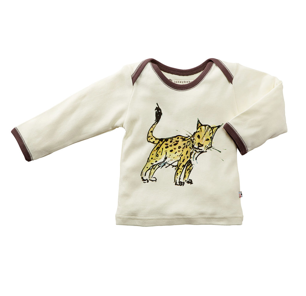 Jane Goodall Baby toddler long sleeve comfort Lounge Tee in lynx brown