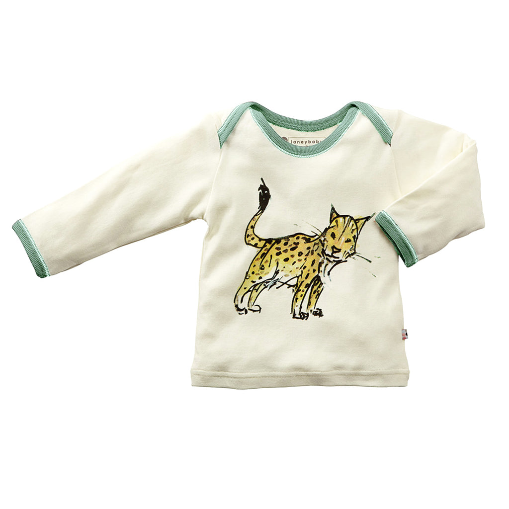Jane Goodall Baby toddler long sleeve comfort Lounge Tee in lynx dragonfly green