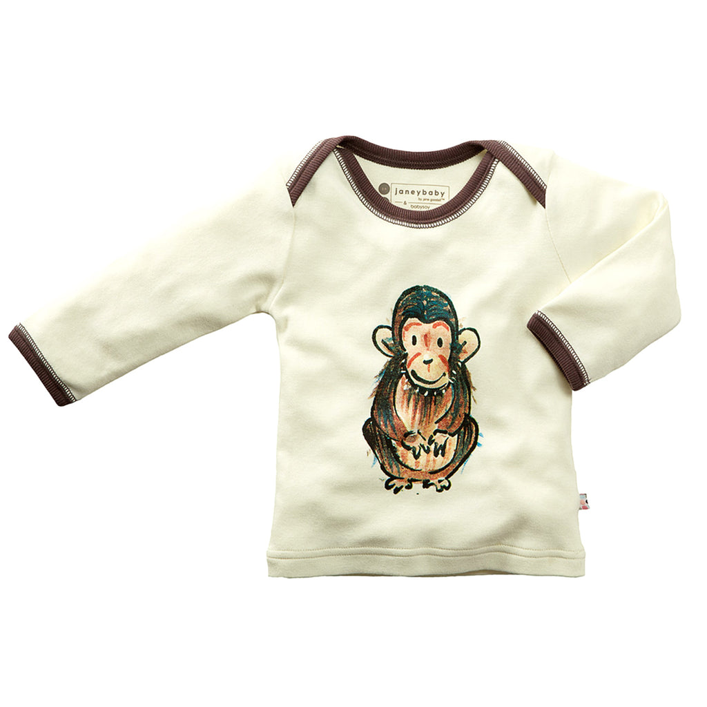 Jane Goodall Baby toddler long sleeve comfort Lounge Tee in chimp brown
