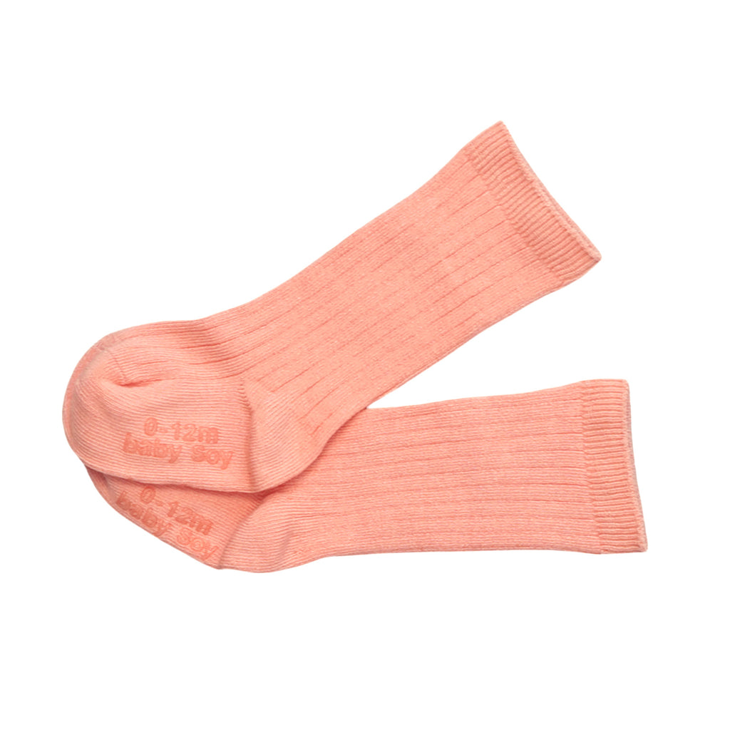 babysoy baby & toddler knee high socks with gripper unisex cantaloupe 12-24 months