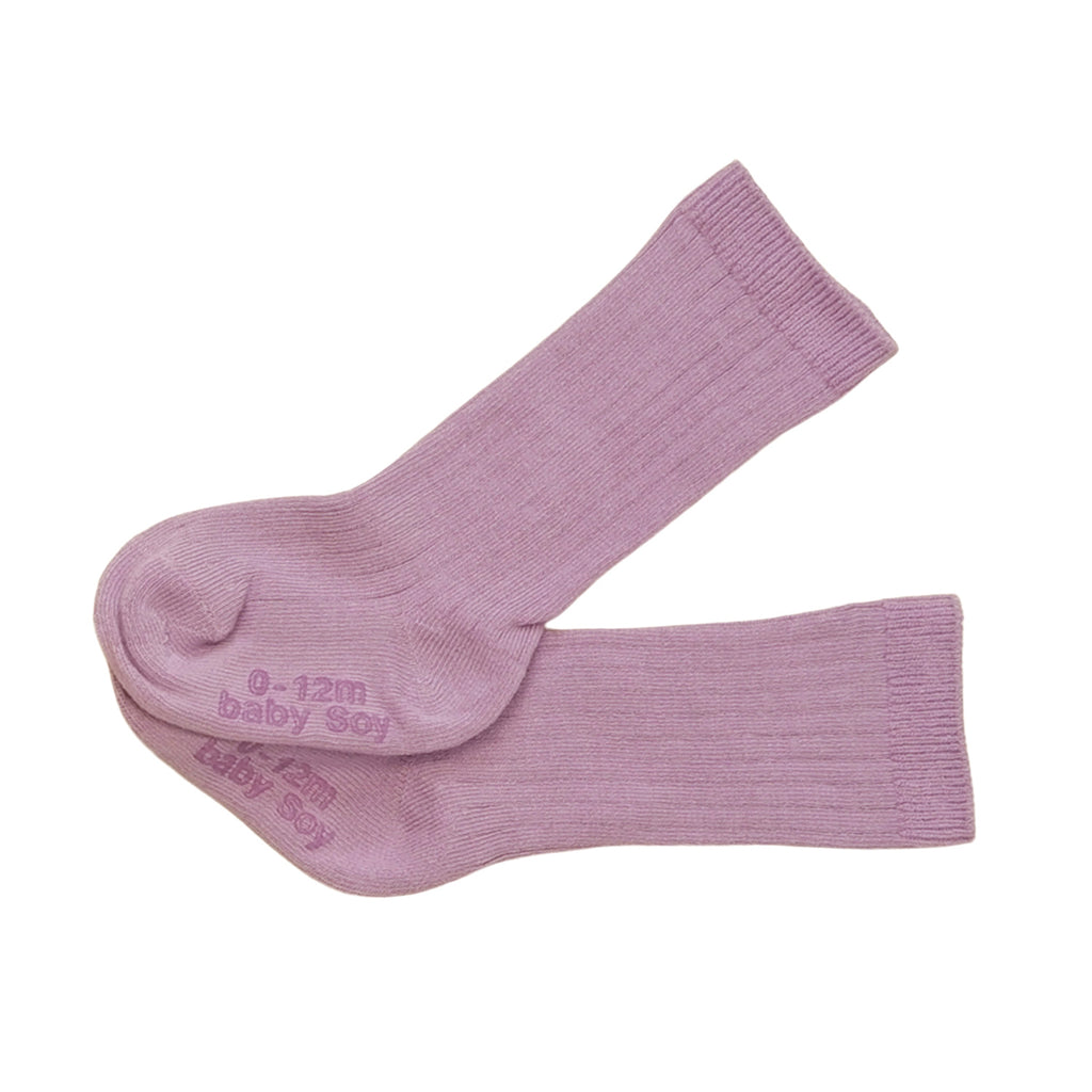 babysoy baby & toddler knee high socks with gripper baby girl purple lavender 12-24 months