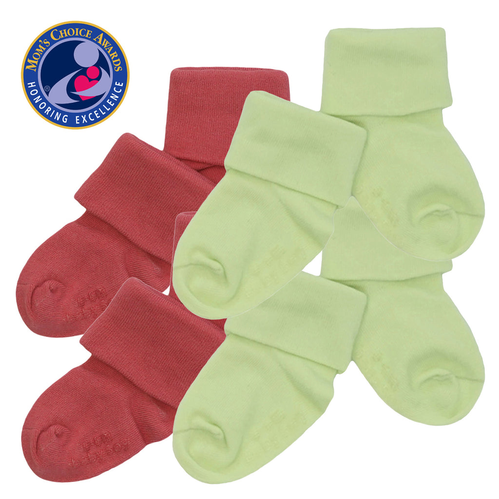 Babysoy BABY toddler newborn Stay on Socks with Grips- Set of 4 in green tea and red blossom