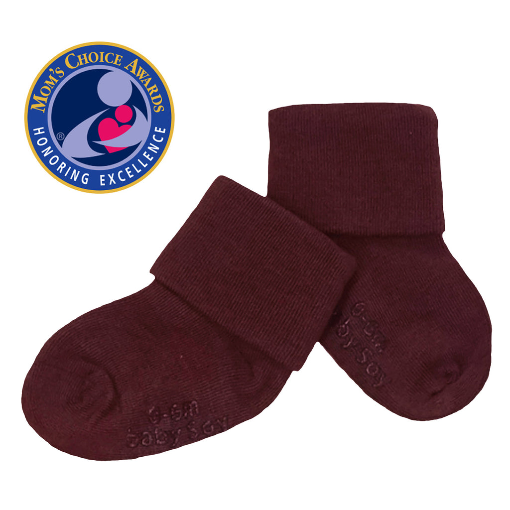 baby toddler socks that stay on in burgundy 0-6 months