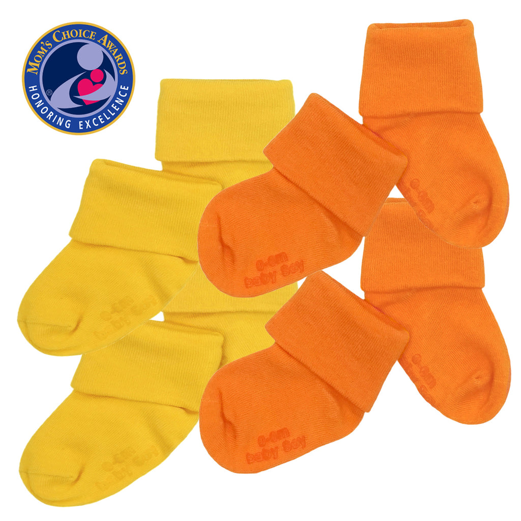 Babysoy BABY toddler newborn Stay on Socks with Grips- Set of 4  in yellow and orange