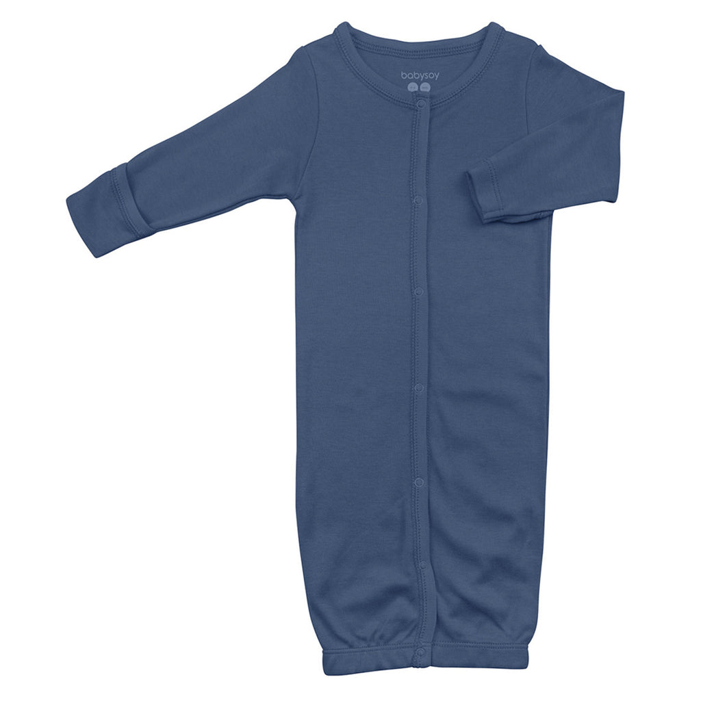 Modern Solid Color Long Sleeve Baby Newborn Snap Gown/Sleeper Sacks in Inidgo Blue