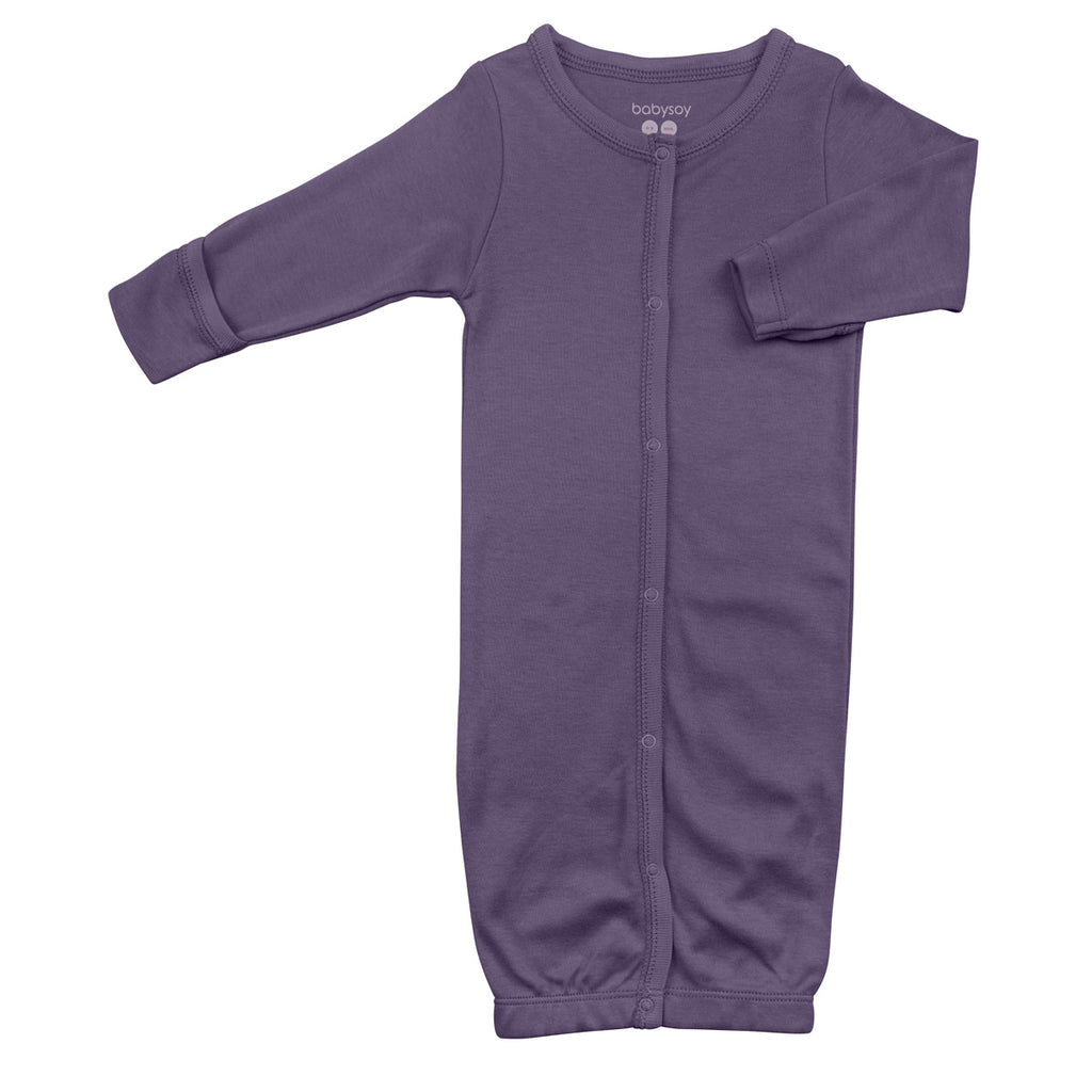 Modern Solid Color Long Sleeve Baby Newborn Snap Gown/Sleeper Sacks in  Wineberry Purple