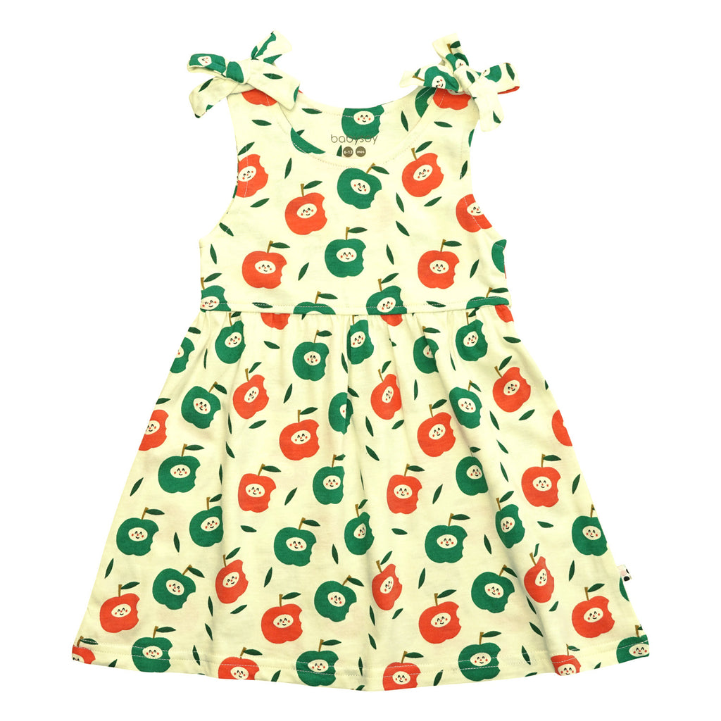 babysoy organic baby girl and toddler girl Pattern Bow Knot Shoulder Tank Dress apples