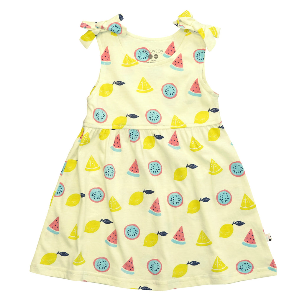 babysoy organic baby girl and toddler girl Pattern Bow Knot Shoulder Tank Dress fruits