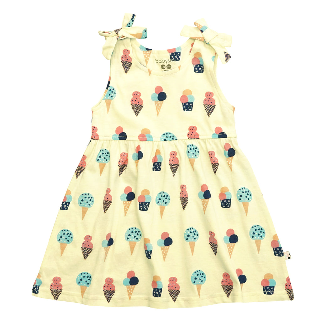 babysoy organic baby girl and toddler girl Pattern Bow Knot Shoulder Tank Dress ice cream
