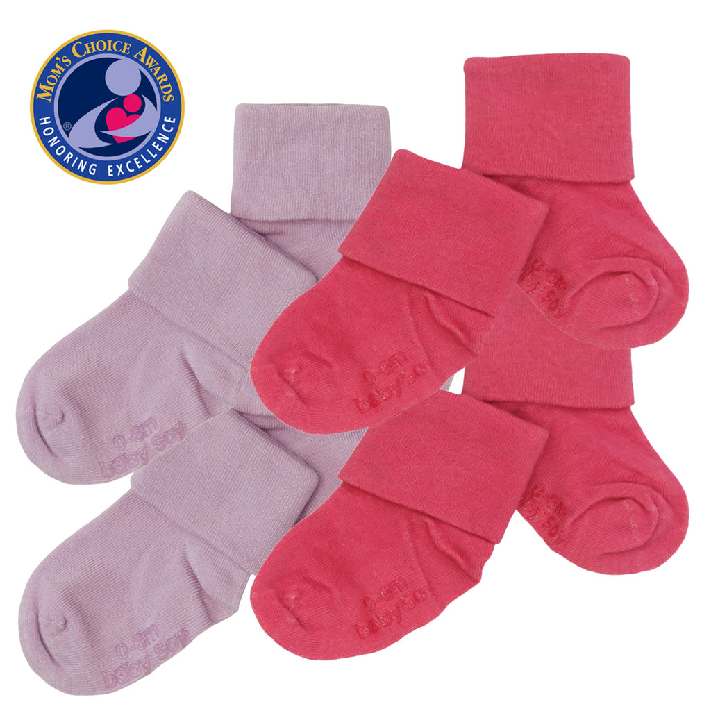 organic BABY socks for toddler newborn Stay on Socks with Grips- Set of 4 in pink BERRY LIGHT purple lavender