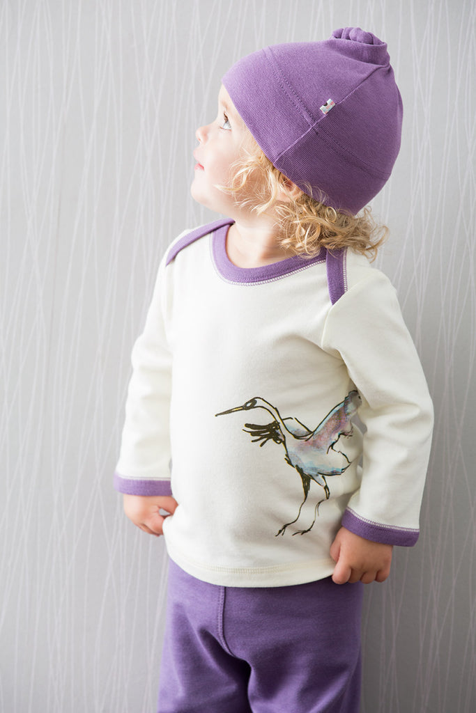 Jane Goodall Baby toddler long sleeve comfort Lounge Tee in crane purple