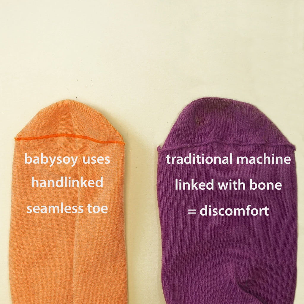 babysoy baby stay on socks made with handlinked seamless toe