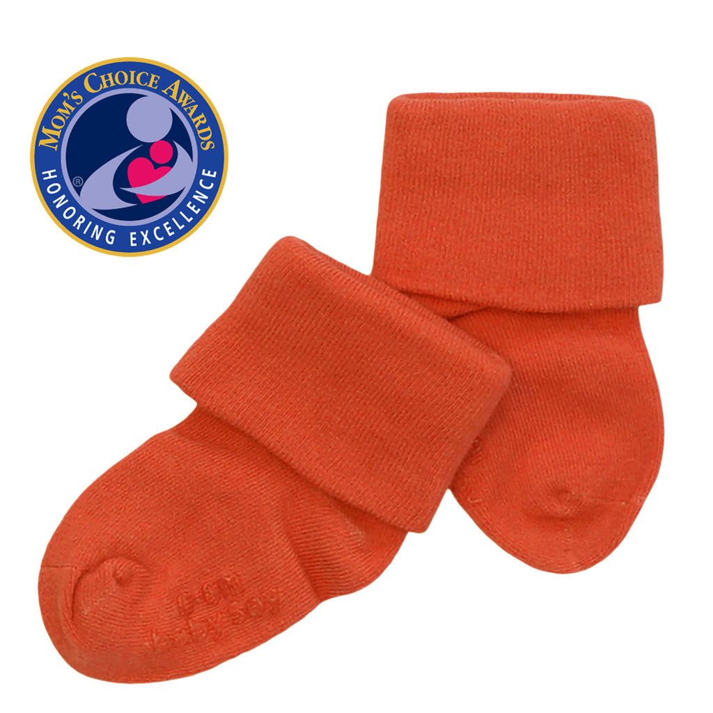 Organic baby socks with grip 0-6 months in tomato red